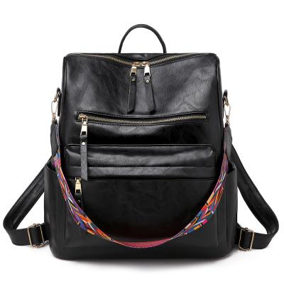 China Anti Theft Women Fashion Backpack PU Leather Travel Bag Colorful Strap Women Backpack for sale