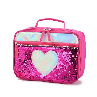 China Reversible Flippy Glitter Insulated Glitter Sequin Insulated Shiny School Lunch Reusable Tote Bag For Girls for sale