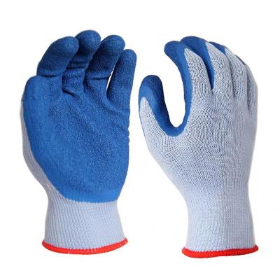 China Elastic Knitted Latex Construction 10G Gray Polycotton Knit Blue Wrinkle Cuff Arbeits Handschuhe Palm Coated Work Gardening Gloves for sale