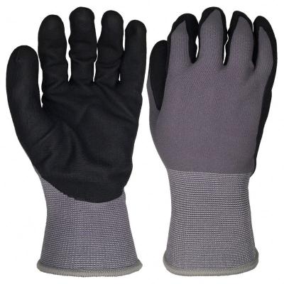 China Elastic Knitted Cuff Custom Nylon Knit Foam Micro Nitrile Coated Grip High Abrasive Heavy Duty Safety Work Gloves for sale