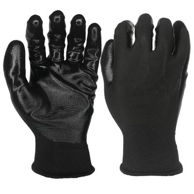 China Elastic Knitted Cuff EN388:4121 13 Gauge High Polyester Knit Smooth Nitrile Palm Coated Abrasive Safety Work Gloves for sale