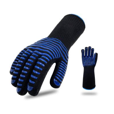 China RTS Black Dotted Silicone Para-Aramid Heat BBQ Grill Dotted Oven Mitt Cooking Gloves for sale