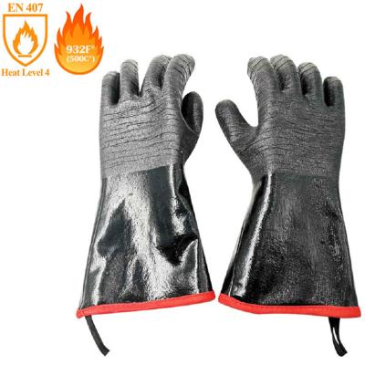 China Extreme Heat 932F Contact Anti-heat Long Cuff Grilling BBQ Gloves Neoprene Shell Fleece Lining Heat Resistant for sale