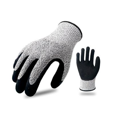 China High Performance 5 Cut Level 13G HPPE Sandy Elastic Nitrile Knitted Double Cuff Dipped Cut Resistant Safety Work Gloves for sale