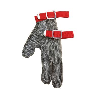 China Butcher Chain Mail 304L Stainless Steel Metal Mesh Three Finger Textile Belt Cut Resistant Gloves for sale