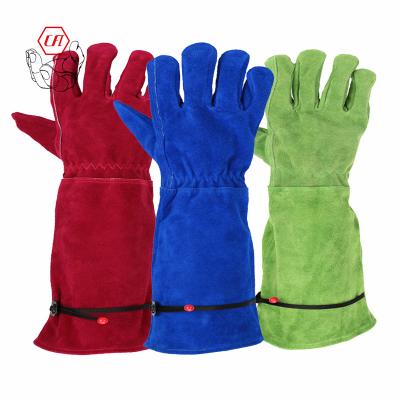 China Tougher Works Ladies Scare Split Leather Gardening Gloves Long Gauntlets for Rose Pruning Yard Farm Work for sale