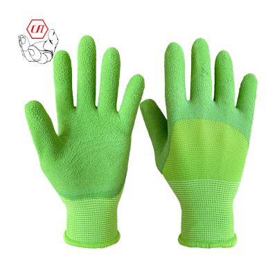 China Elastic Knitted Slap Nylon Knit Sponge Rubber Coated Kids Gardening Tool Gloves Kids Play Mud Gloves for sale