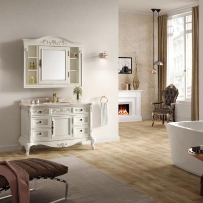 China Traditional European Style Plywood Bathroom Vanity Double Sink Cabinet With Mirror for sale