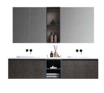 China Modern Double Sink Modern Black Hotel Bathroom Vanity Solid Wood Bathroom Cabinet With Mirror for sale