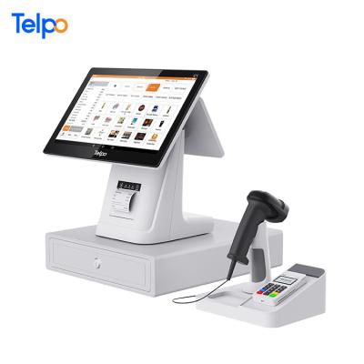 China Shopping Mall Telpo C1 PC Dual POS Screen All In One Supermarket Cash Register With Thermal Printer for sale