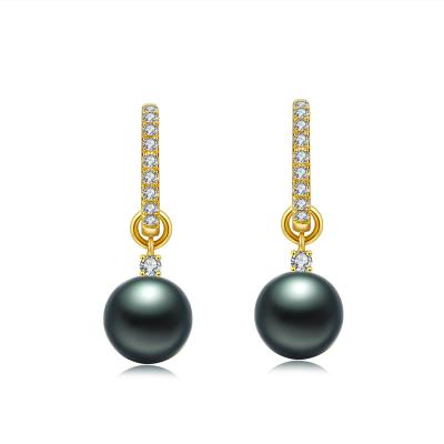 China 2022 Popular Product FASHIONABLE Genuine 18K High Gloss Black Pearl Earrings for sale