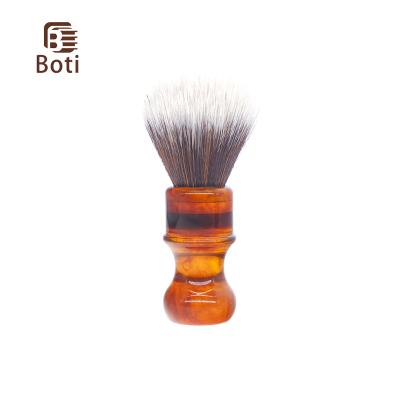 China Whole Shaving Brush Amber Resin Handle Beard Brush and Brown and White Bulb Shape Synthetic Hair Knot Beard Cleaning Tool Kit for sale