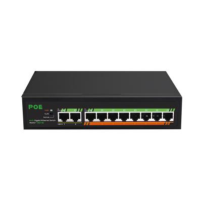 China POE 8-Ports 10/100/1000Mbps Uplink PoE+ 2-Ports with Internal Unmanaged Power Supply Gigabit Switch Vlan Function for IP Camera for sale