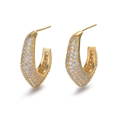 China New FASHIONABLE Design 18K Gold Plated Diamond Silver Needle Semi Circle Circle Earring Micro Pave Cubic Zirconia Stud U Earring for sale