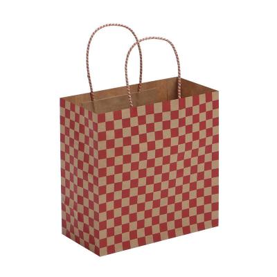 China Recyclable Gift Wrapping Paper Bag Grid Wrapping Bags with Handles for Shop Clothes Wedding Christmas Party Supplies Handbags for sale