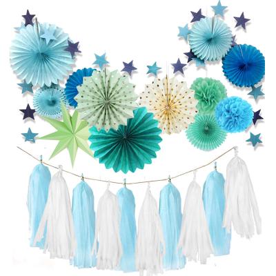 China Disposable Eco-friendly Blue Theme Paper Honeycomb Balls Boys Birthday Party Decoration Sets for sale