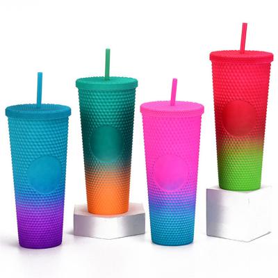 China Disposable Pastel Colored Acrylic Reusable Cups With Lids And Straws Double Wall Insulated Travel Plastic Coffee Cup Water Tumbler for sale