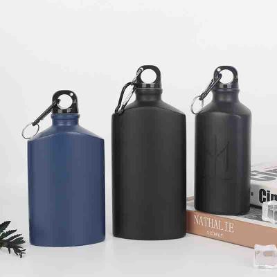 China Metal Viable Flat Type 500ml Camping Aluminum Travel Drinking Water Bottle With Carabiner for sale