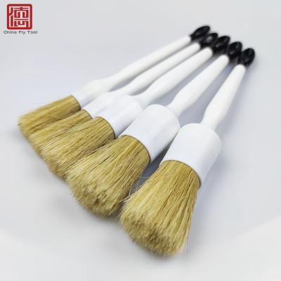 China Premium Quality CTCC045 Solid Handle 5PCS 100% Boar Car Plastic Bristles Natural Car Detailing Brush for sale