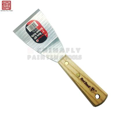 China Good Quality Carbon Steel Wooden Mirror Handle Consumption CTSC001 Red Devil Scraper Polishing Putty Knife For Paint Roller for sale