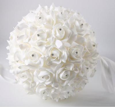 China Eco - Friendly Wedding Decoration Artificial Flower Balls White Foam Rose Ball With Rhinestones for sale