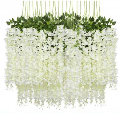 China 12 PCs 45 Inch Silk Wisteria Artificial Flower Wisteria Vine Silk Garland Hanging For Wedding Party Garden Greenery Wall Decor for sale