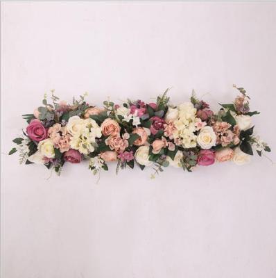 China Leading 1m Runner Eco-friendly Wholesale Silk Road Table Backdrop Wedding Artificial Flower Row For Wedding Decoration for sale