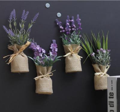 China Wholesale Eco-Friendly Artificial Artificial Lavender Flower Tree Bonsai Plants Small Bonsai Plants With Magnet In Bag for sale