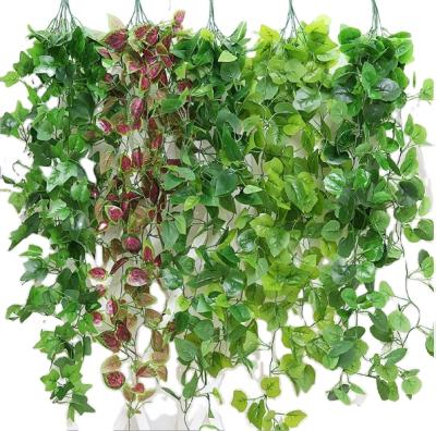 China Gardening Lay Out High Quality Real Touch Latex Artificial Ivy Leaves Plants Vine With 5 Forks For Garden Wall Decoration for sale