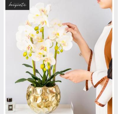 China New Design Touch Natural Looking Artificial Phalaenopsis Flower Eco-friendly Real In Pot Artificial Dendrobium Orchid Pot Flower for sale