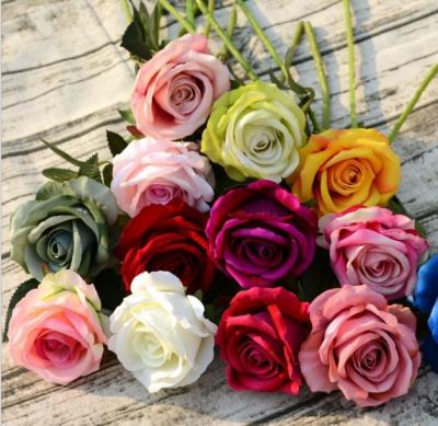 China Eco-friendly high quality decorative flowers artificial velvet rose flower for sale for sale