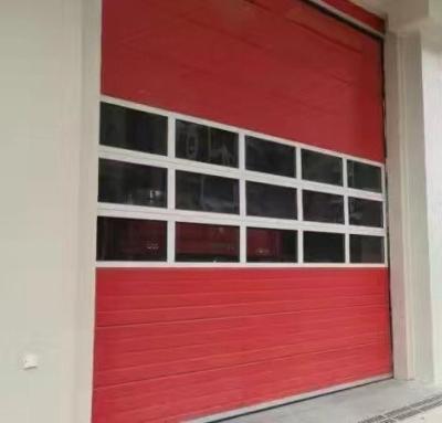 China Hot Sale Automatic PU Panels Sectional Red Electric Roll Up Garage Door For Firefighters for sale