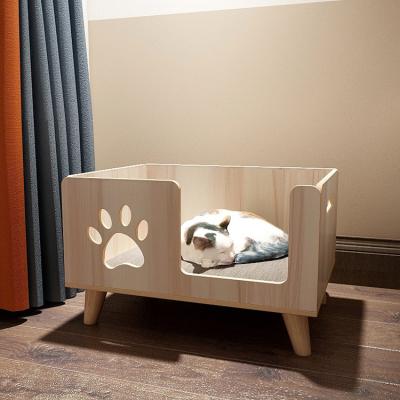 China Cheap Eco Friendly Pet Supplies Cooling Plush Raised Wooden Pet Bed Sofa Cat Kennel Dog Bed for sale