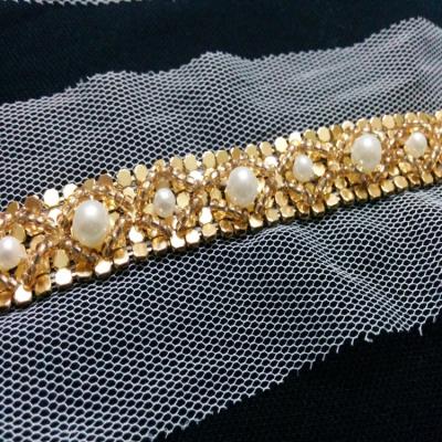 China Viable Hot Selling Hand Made Beading Lace With Glass Beads Garment Collar Ornament for sale