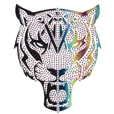 China Flatback hot fix transfer in stock heat transfer printing tiger design hot fix rhinestone pattern for T-shirt for sale