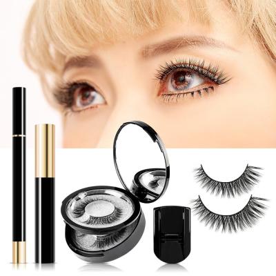 China 2020 New Natural Long No Glue Self Adhesive Eyelashes With Magic Eyeliner Mascara Eyelash Curler Set for sale