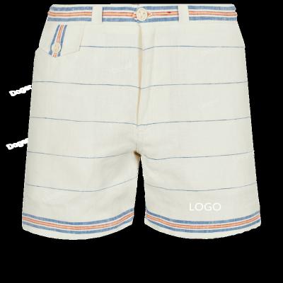 China Custom Made QUICK DRY Logo Linen Stripe Printed Men Fitted Bermuda Shorts Summer Soft Comfortable Anti Wrinkle Button Zipper Fly Mens Casual Shorts for sale