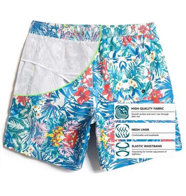 China Custom Made Plus Size Plus Size Quick Dry Luxury Beach Shorts Mesh Lining Screen Printing Pattern Design Men's Swimwear Bathing Beach Shorts For Swimming for sale