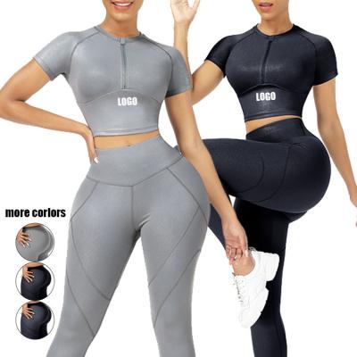 China Custom Girls Breathable Breathable Plus Size Yoga Workout Sporty Women Yoga 2 Piece Gym Fitness Sets High Waist Leggings Zip Up Bra Sets for sale