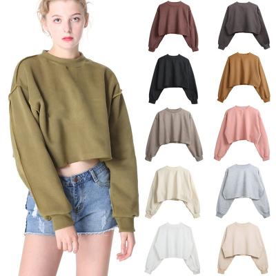 China Custom Logo Printing Cotton Short Hoodie Anti Wrinkle Sweatshirts Women Crop Top French Terry Hoodies Girls Embroidered Pullover Sweatshirt for sale