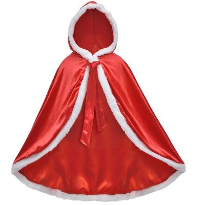 China 2021 Model Christmas Hooded Cotton Christmas Plush Cloak Coat Printing Party Hat Custom Made Red Velvet Cosplay Shawls for sale