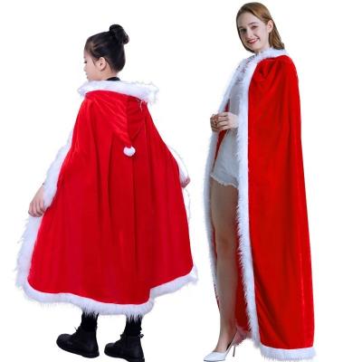 China 2021 Custom Red Cotton Christmas Plush Cloak Women Girl Print Pattern Cosplay Party Velvet Shawls Cape Cloak for sale