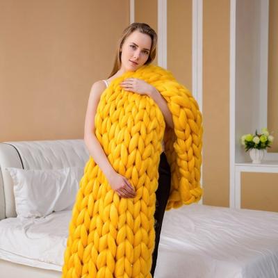 China Anti-pilling Yellow Cable Huge Warm Chunky Chrohet Knit Cashmere Blanket From Wwinter Dropship for sale