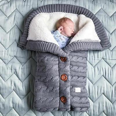 China Antibacterial Popular High Quality Button Winter Baby Warm Knitted Newborn Infant Sleeping Bag for sale