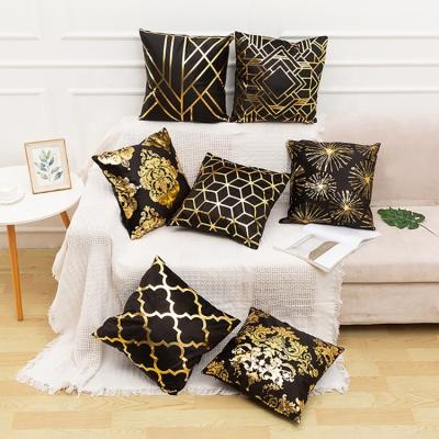 China Fall 12inch Gold Black Seat Bronzing Detective Woven Art On Cushion Cover for sale