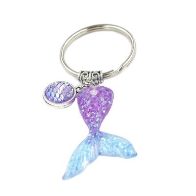 China Hot Sales 5 Colors New Stainless Steel Environmentally Friendly Cheap Fish Tail Mermaid Key Chain for sale