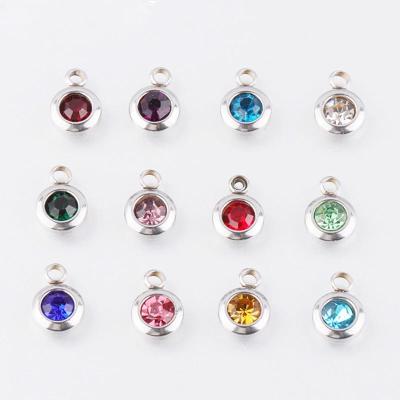 China 6.5mm Stainless Steel Pendant Jewelry 12 Environmentally Friendly Rhinestone DIY Birthstone Jewelry Making Wholesale Crystal Charms for sale