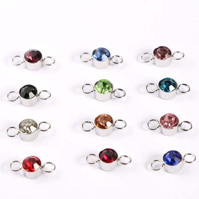 China Environmental Friendly Stainless Steel Pendant 6mm Rhinestones 12 Lucky Stone Connector Charms For Bracelets Making for sale