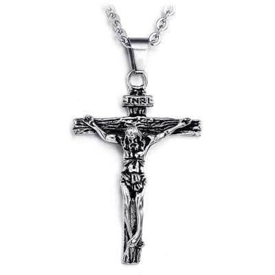 China Retro Wholesales Stainless Steel Environmental Friendly Prayer Jesus Cross Man Necklace For Boy for sale