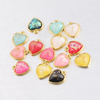 China 14 Colors New Arrival Gold Color Alloy Love Heart Opal Charm Pendant For DIY Environmental Friendly Jewelry Making for sale